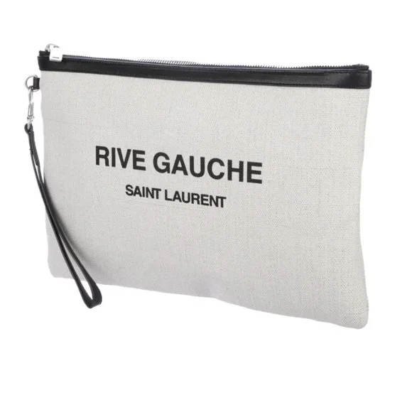 SAINT LAURENT Linen Canvas Rive Gauche Zipped Pouch Optic White - Picture 4 of 4